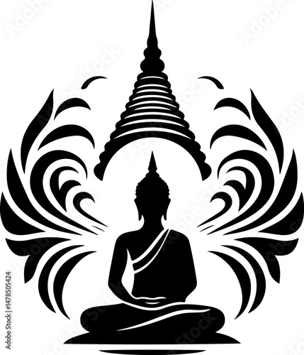 silhouette illustration sketch logo icon design symbol of serenity buddha in meditation emptiness
