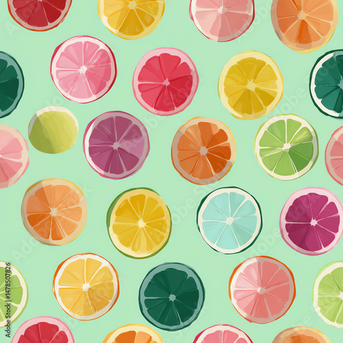 A colorful pattern of oranges and lemons
