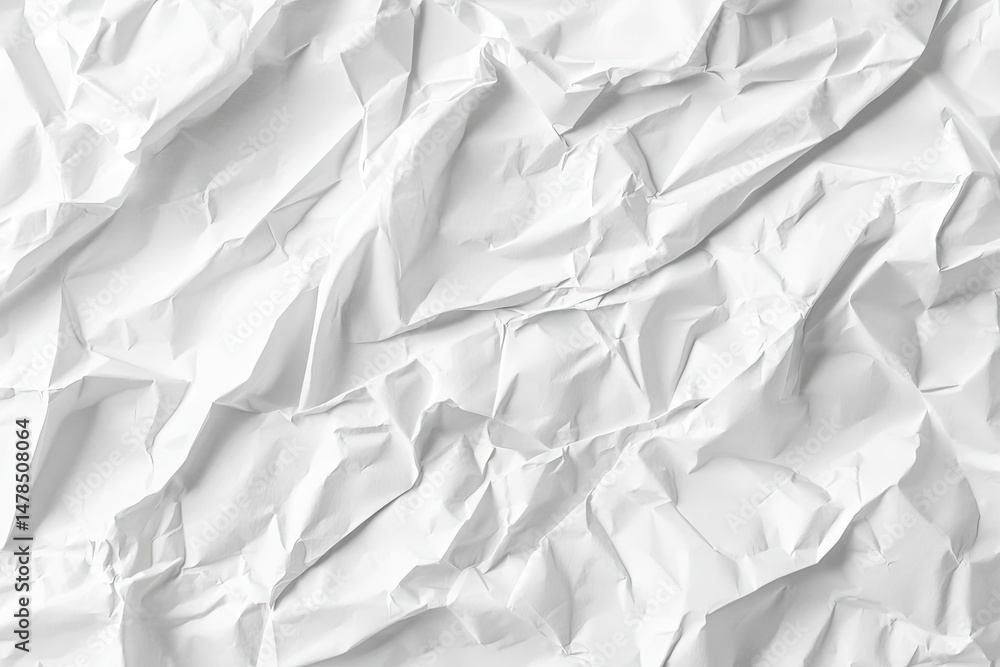 Obraz premium A close-up view of crumpled white paper showcasing intricate textures and shadows. ideal for backgrounds. stationery designs. or artistic projects