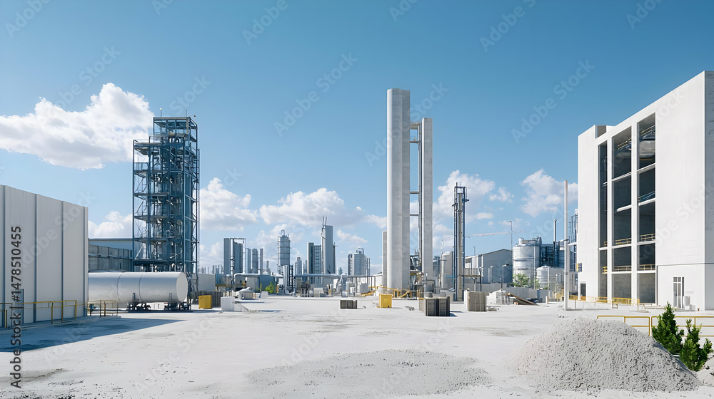 Modern Industrial Plant Complex Under Sunny Sky Modern Industrial Plant Complex Under Sunny Sky