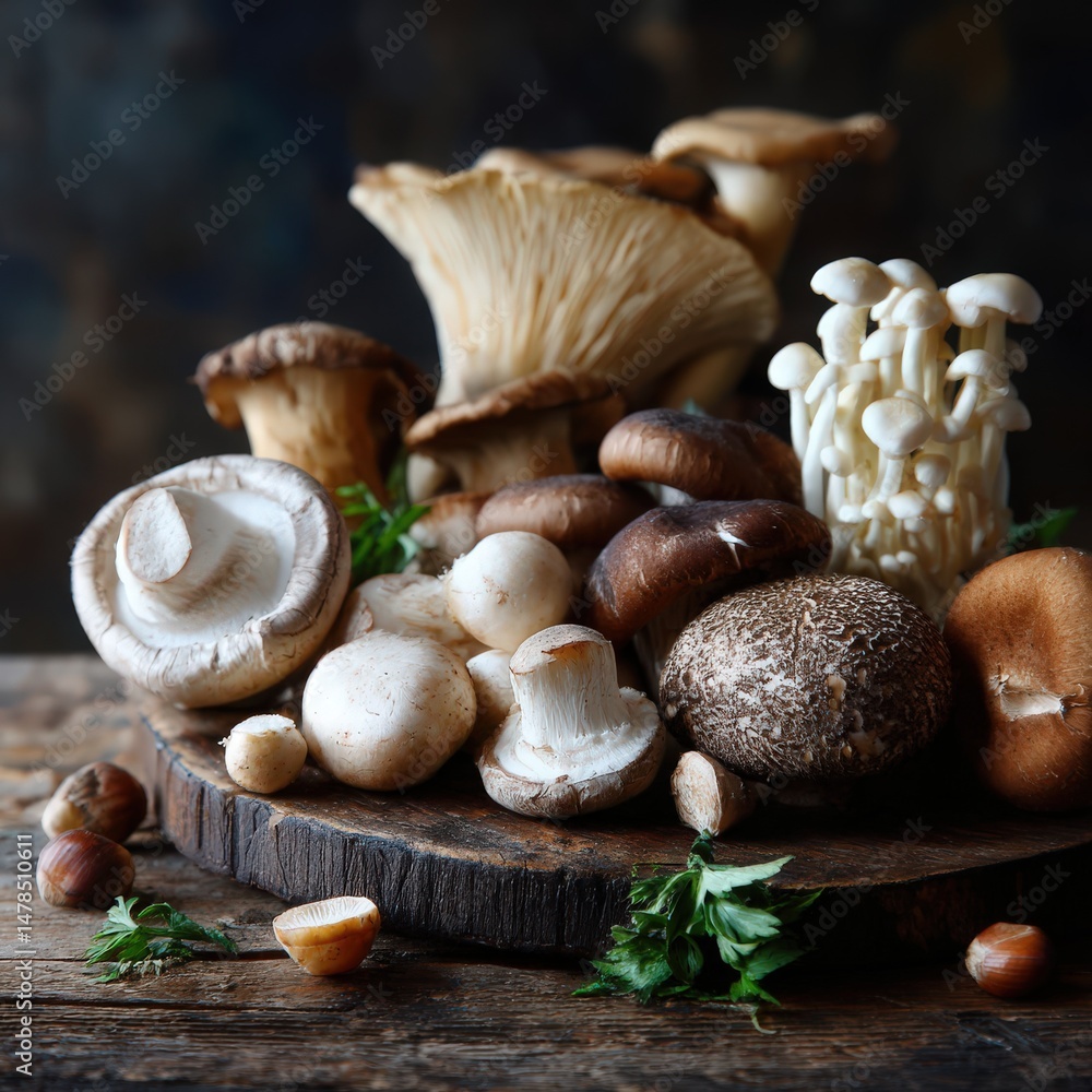 assorted fresh mushrooms on rustic wooden table
assorted fresh mushrooms on rustic wooden table