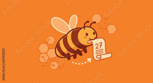Stylized Honeybee Illustration with Honeycomb Pattern in Warm Tones