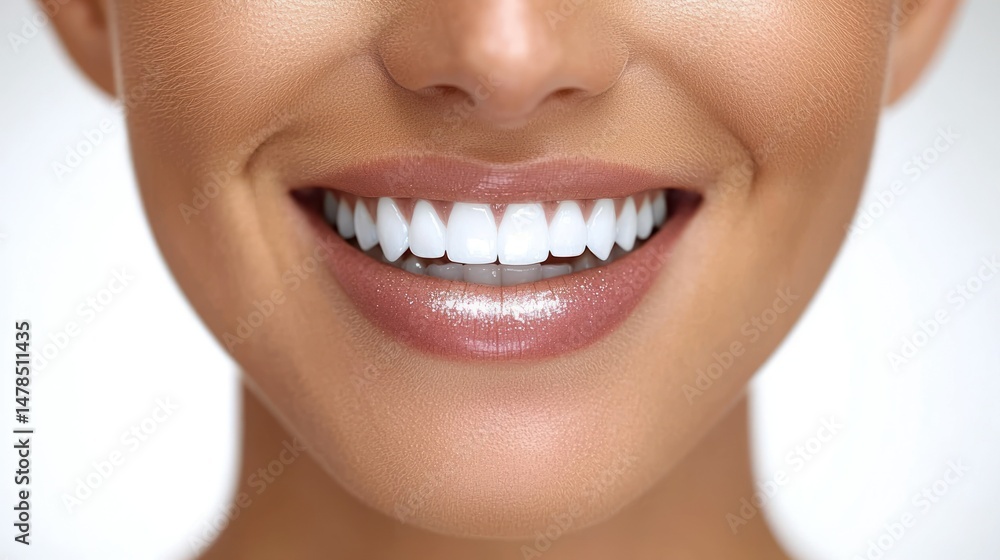 Obraz premium Perfect smile with glistening lips against a white background