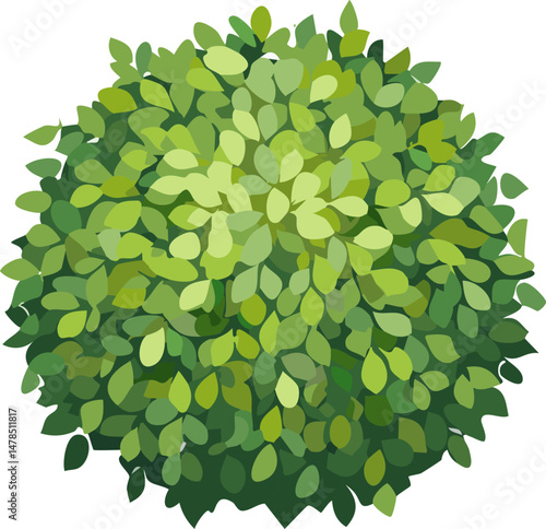 Flat-style top view of a lush green plant with round leafy texture, clean edges, and white space for flexible design use.