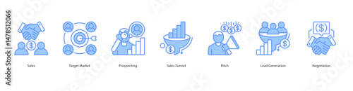 Sales Process banner web icon sheet vector illustration concept with icon of  sales, target market, prospecting, sales funnel, pitch, lead generation, negotiation