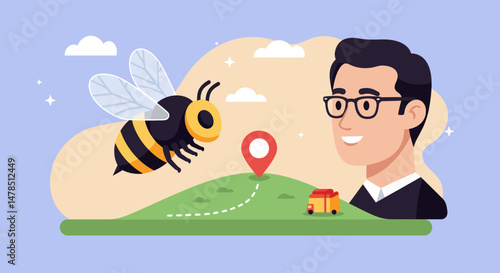 Bumblebee in Flight Over Gentle Landscape