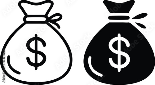 Money Bag Icon - Finance, Wealth, and Investment Symbol for Banking and Economic Growth