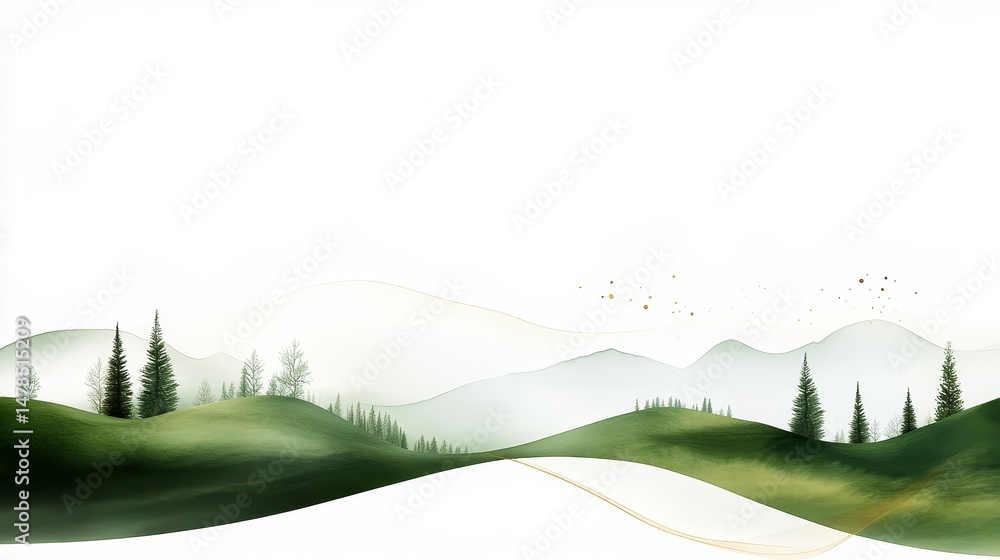Obraz premium Serene Landscape with Green Hills and Gentle Forest Silhouettes