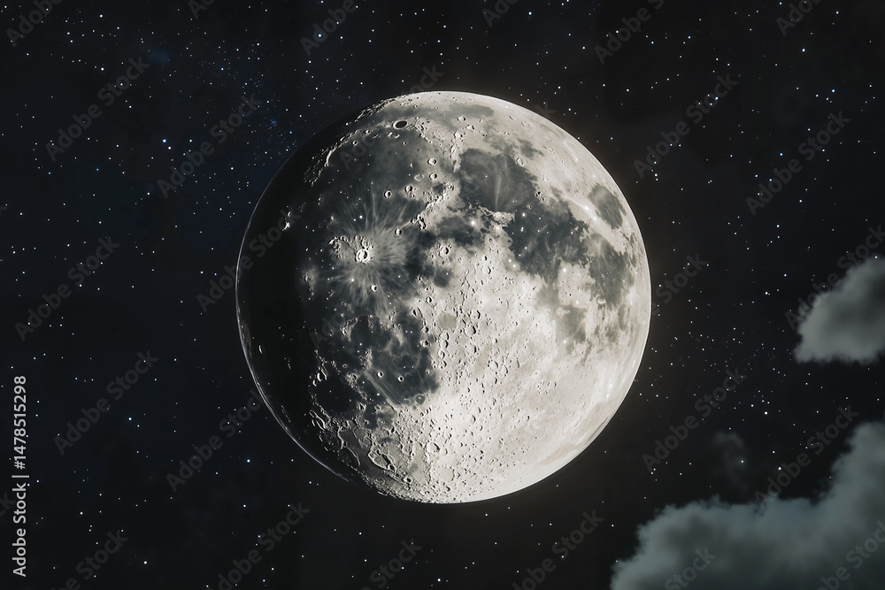 Fototapeta premium Full moon shining brightly against a starry night sky