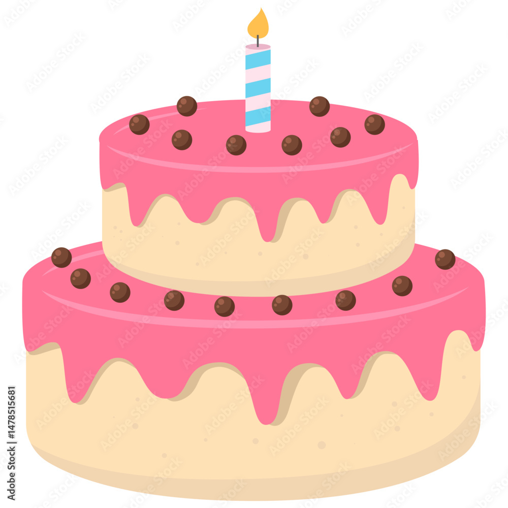 Two Tier Birthday Cake with Pink Frosting and Candle Two Tier Birthday Cake with Pink Frosting and Candle