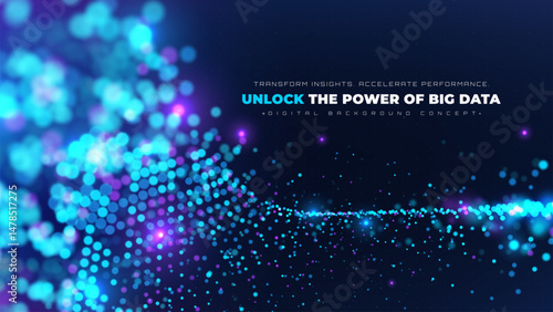 Big digital data flow with abstract glowing particle waves, vector illustration design concept for futuristic technology background, science, cyber security.
