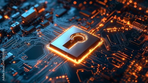 Cybersecurity Concept with Glowing Keyhole on a Circuit Board for Digital Safety