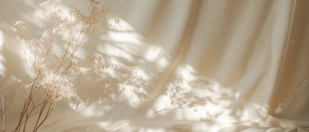 custom made wallpaper toronto digitalBeige Fabric Backdrop with Floral Shadow Play Still Life Photography for Backgrounds and Product Mockups Neutral Tone Aesthetic