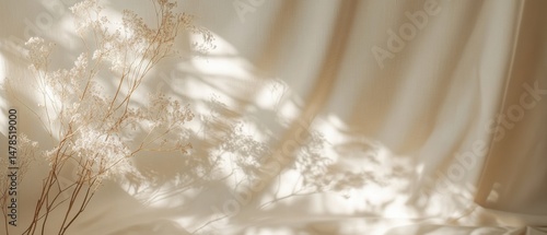 Wallpaper Mural Beige Fabric Backdrop with Floral Shadow Play Still Life Photography for Backgrounds and Product Mockups Neutral Tone Aesthetic Torontodigital.ca