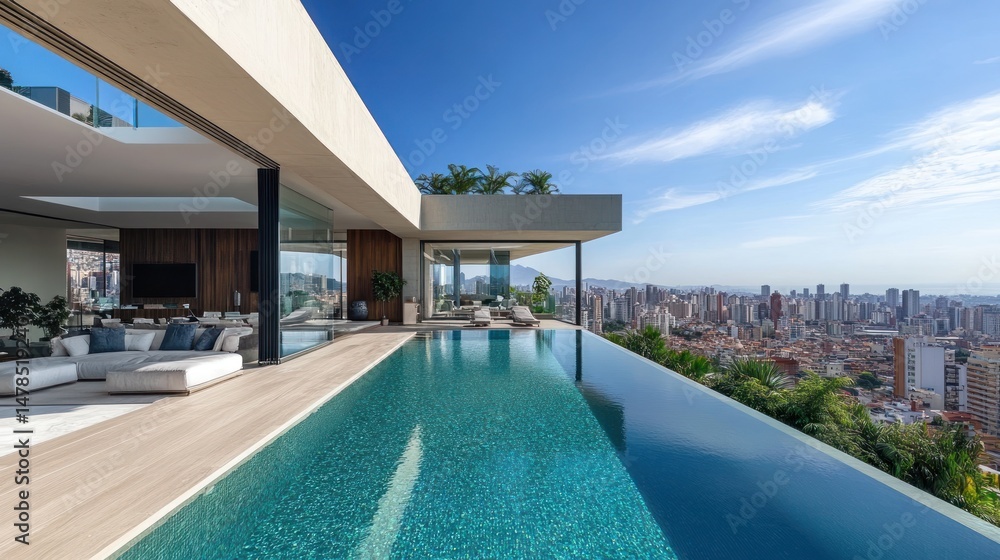 Obraz premium Luxury Infinity Pool Residence overlooking Cityscape