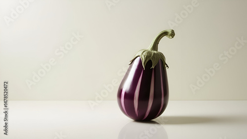 one Italian purple eggplant with natural stripes, displayed on a white background for a fresh, minimalist look