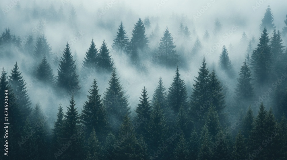 Misty Mountain Forest: An Enchanting View of Evergreen Trees in the Fog Misty Mountain Forest: An Enchanting View of Evergreen Trees in the Fog