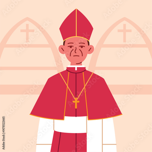 Religious Vector of a Catholic Pope Wearing Red Vestments