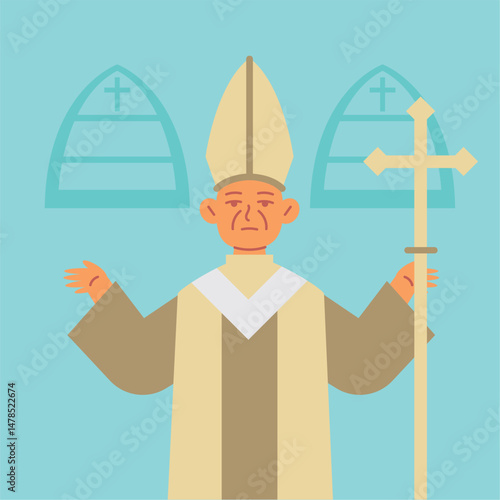 Religious Vector of a Christian Pope Wearing Traditional White Garments