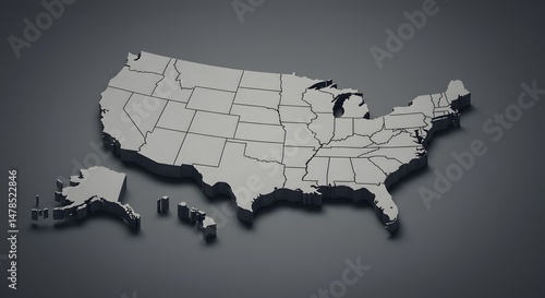 3D Model of the United States: A Detailed Map Showing All 50 States
