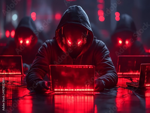 Cyberattackers in red glow