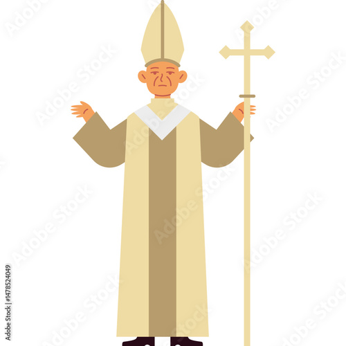 Flat Style Illustration of the Pope in White Suit