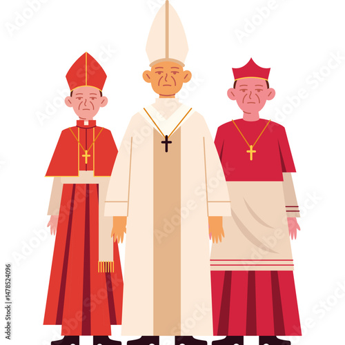Catholic Clergy Gathering Featuring the Pope and Cardinals in Flat Design