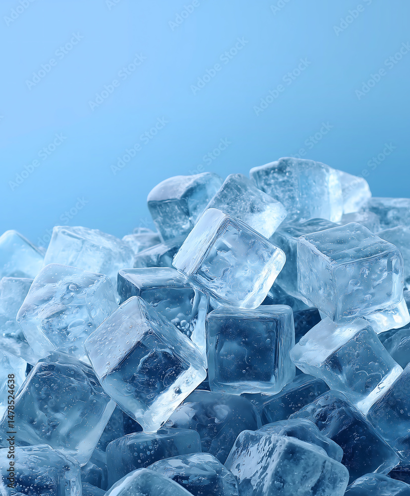 Stack of Ice Cubes with Blue Background and Water Droplets Stack of Ice Cubes with Blue Background and Water Droplets