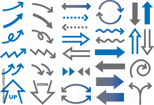 説明資料に使える矢印セット（ブルーとグレー）