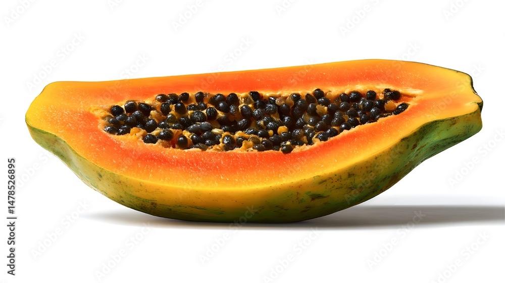 Capture A Wedge Of Papaya Front View For Commercial Realistic Fruit Photography In Marketing Campaigns Capture A Wedge Of Papaya Front View For Commercial Realistic Fruit Photography In Marketing Campaigns