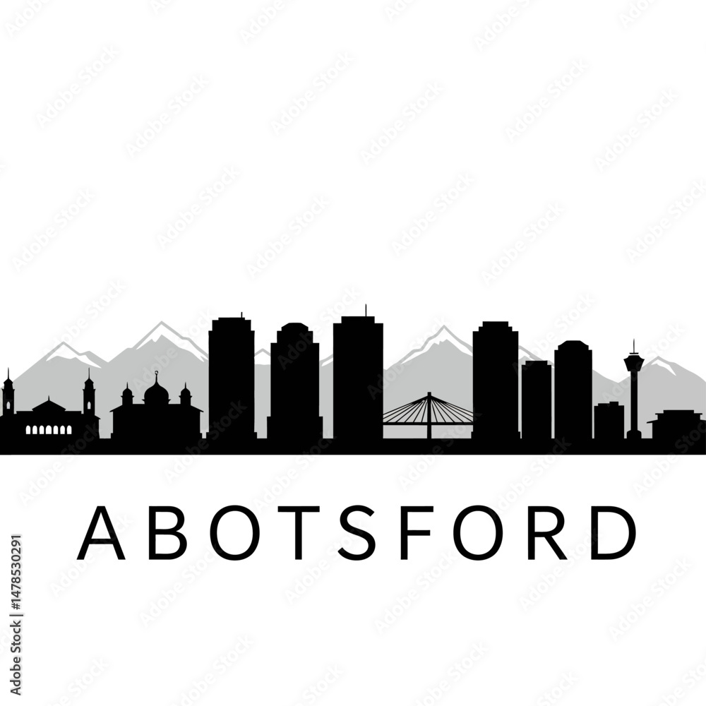 Naklejka premium Abbotsford BC Skyline with Cityscape, and Mountain View.