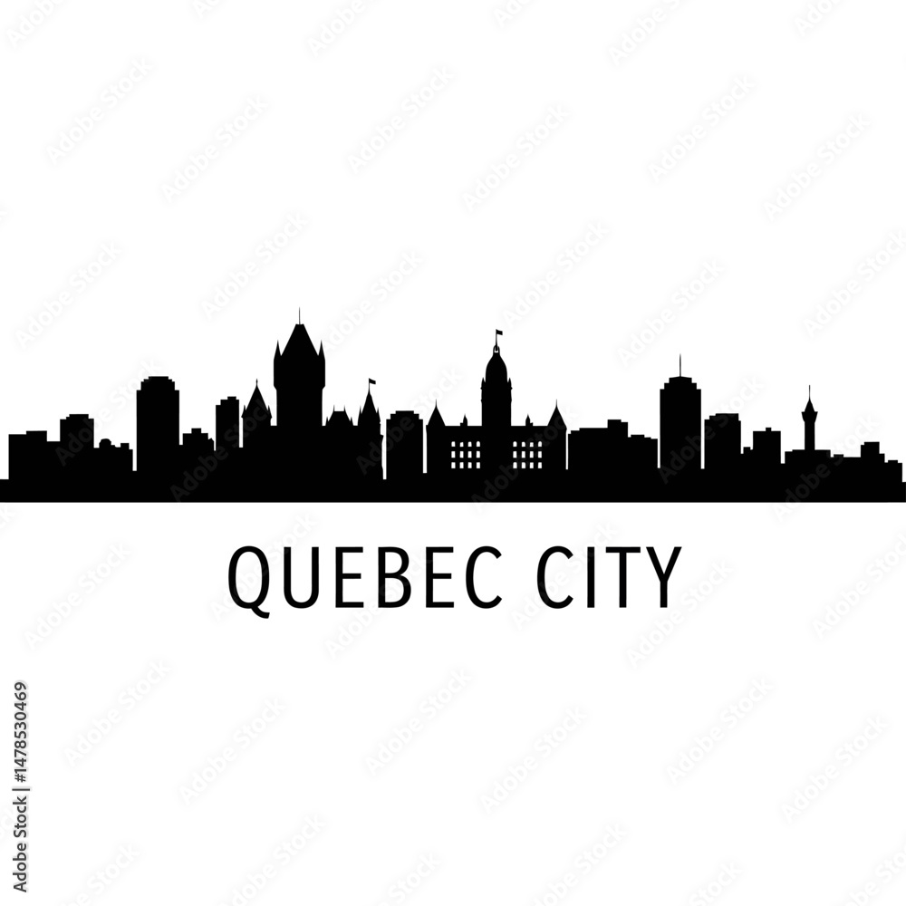 Naklejka premium Quebec City Skyline Silhouette Vector Illustration.
