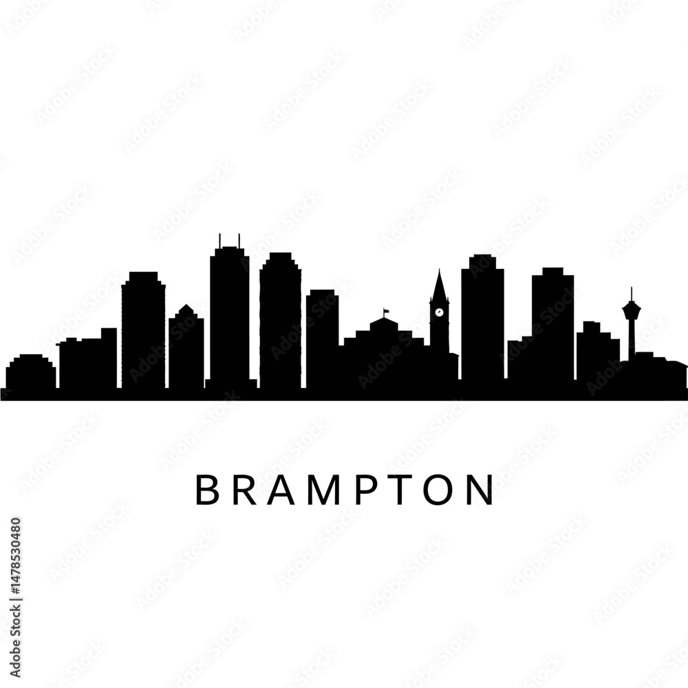 Naklejka premium Brampton Skyline with Ontario, and Canada Cityscape Silhouette. (1)