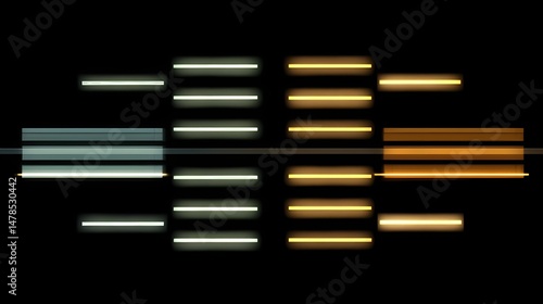 Enhance Visual Spaces with Minimalist Glowing Stripes Arranged Linearly to Create Subtle Elegant Ambient Illumination