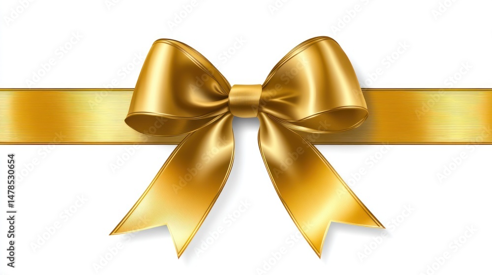 shimmering golden ribbon bow against a pristine white background shimmering golden ribbon bow against a pristine white background