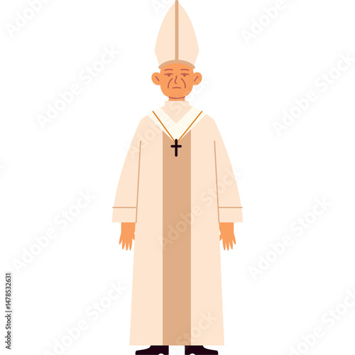 Flat Style Illustration of the Pope in White Suit