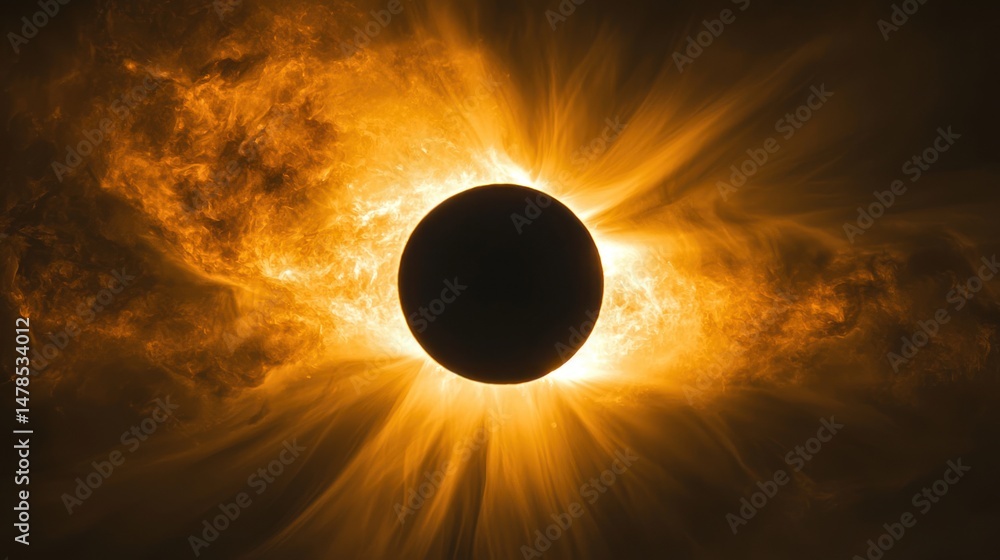 Naklejka premium A total solar eclipse with a glowing corona