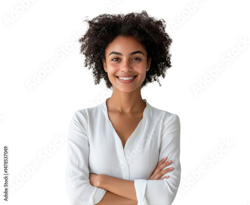 Afro businesswoman in white shirt isolated on transparent background