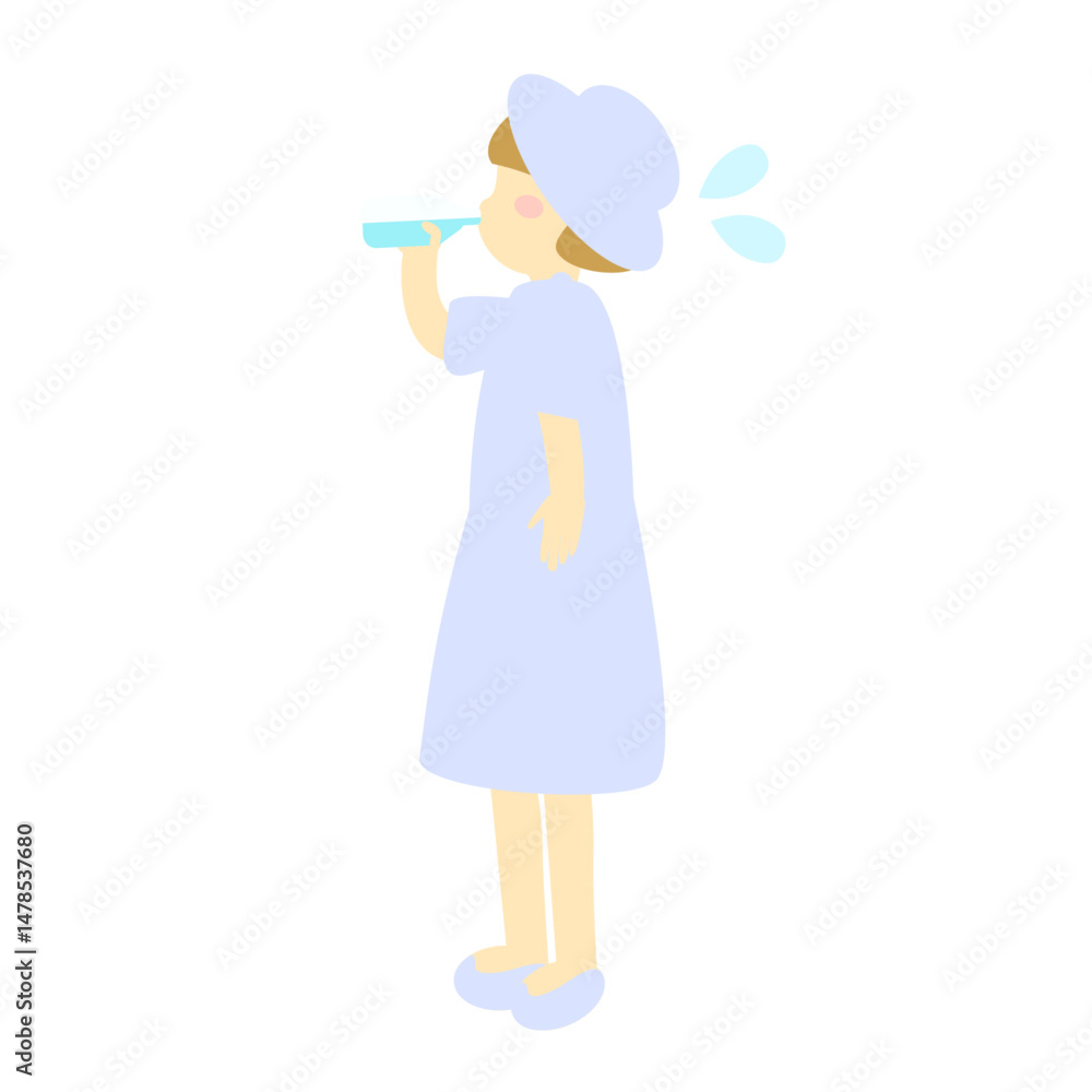 汗をかいて水分をとる女の子 汗をかいて水分をとる女の子