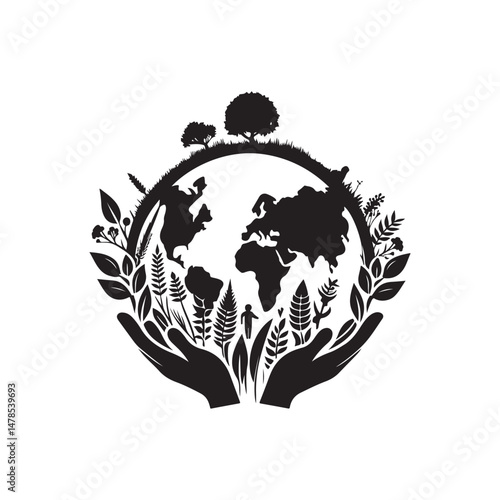 World Environment Day Silhouette Vector Illustration, Solid White Background.