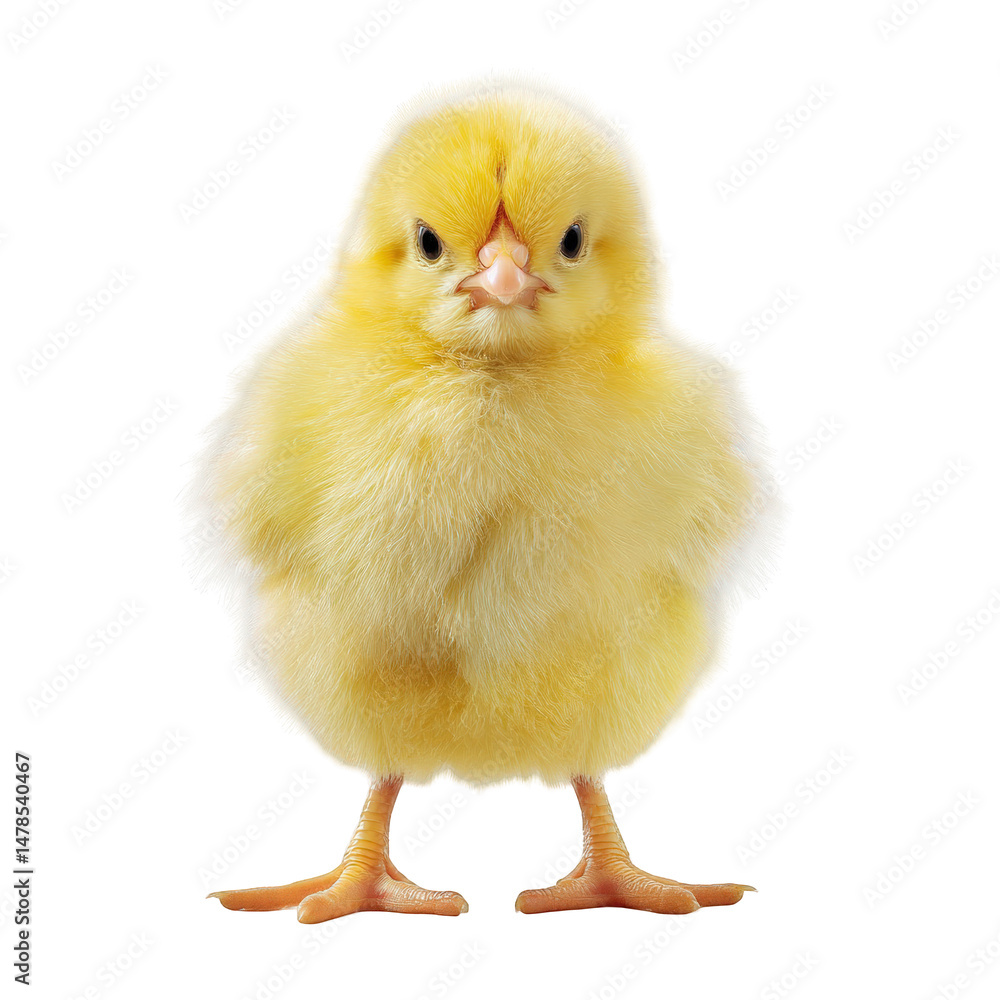 Obraz premium Adorable fluffy yellow baby chick portrait against studio shot cute small farm animal bird tiny downy sweet fauna avian on transparent background