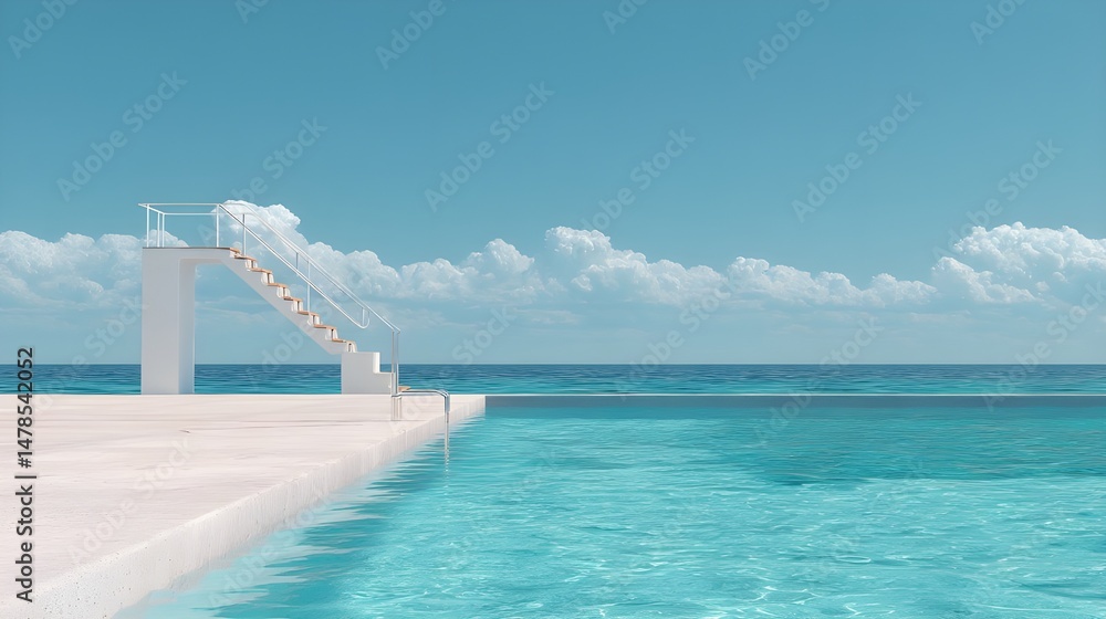 Obraz premium Clear blue pool with a diving board perched at edge inviting serene summer swimming experiences