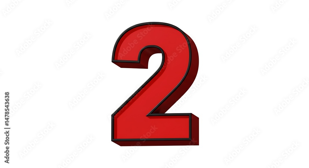 Fototapeta premium Number Two Dimensional Isolated on White