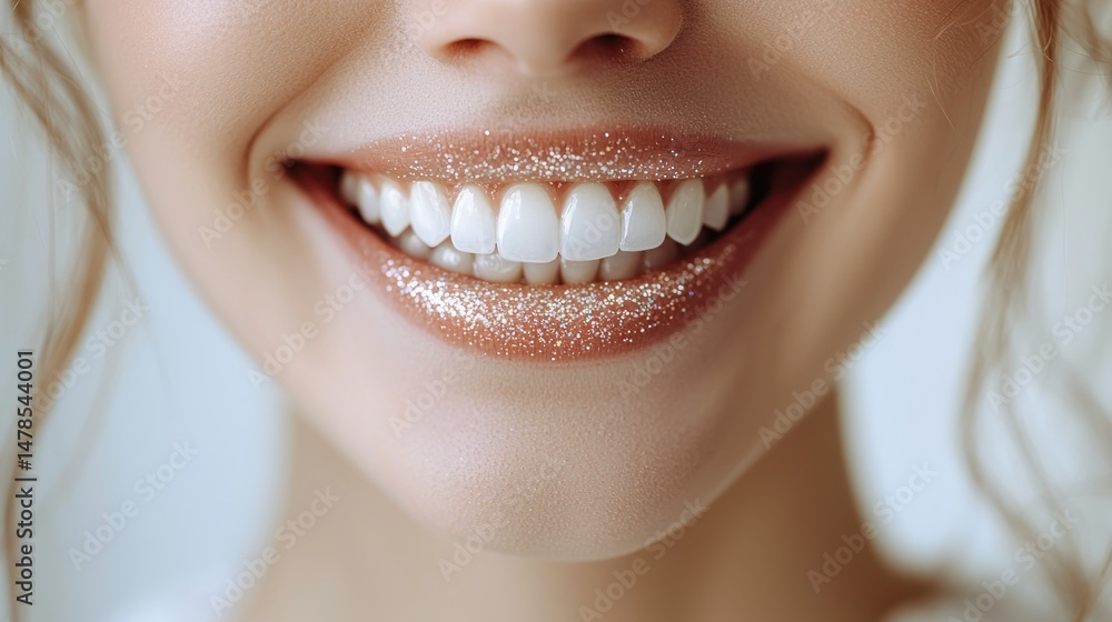 Obraz premium Woman's perfect smile with sparkling lip detail