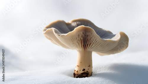 Obraz na płótnie Detailed closeup of a single oyster mushroom with visible cap texture and stem structure, isolated on white, symbolizing natural fungi w salonie