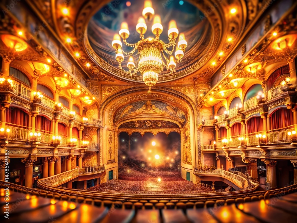 Obraz premium Grandiose Ornate Plaster Theatre: Bokeh Stage Design Stock Photo