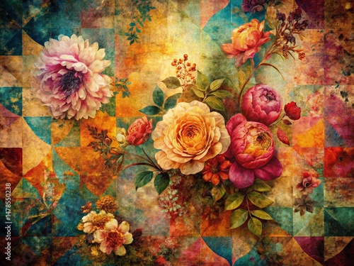 Wallpaper Mural Grunge Patchwork Floral Double Exposure Texture Stock Photo Torontodigital.ca