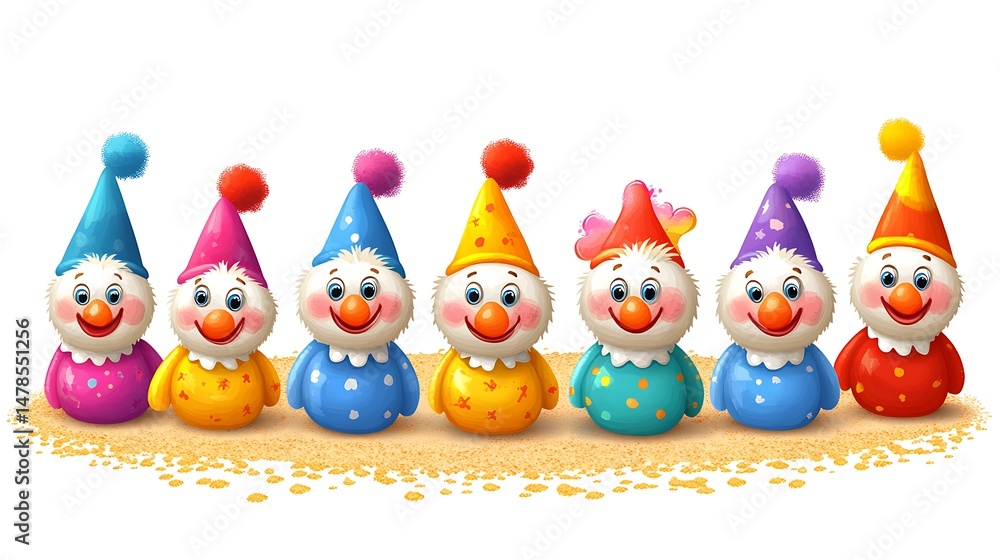Obraz premium Colorful clown figurines in a row