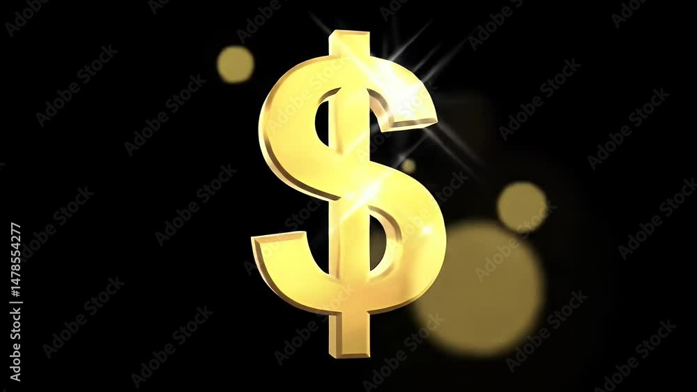 Golden Symbol Spinning Against Black Background Money Concept Golden Symbol Spinning Against Black Background Money Concept