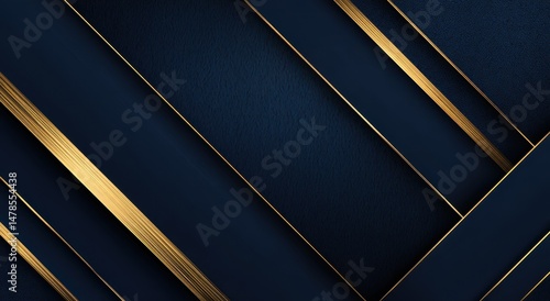 Dark navy blue and gold diagonal design backdrop.